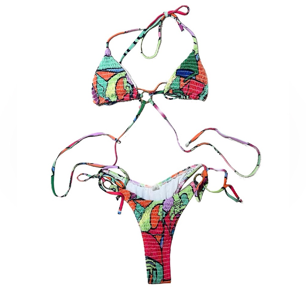 Shein S multicolored smocked triangle bikini